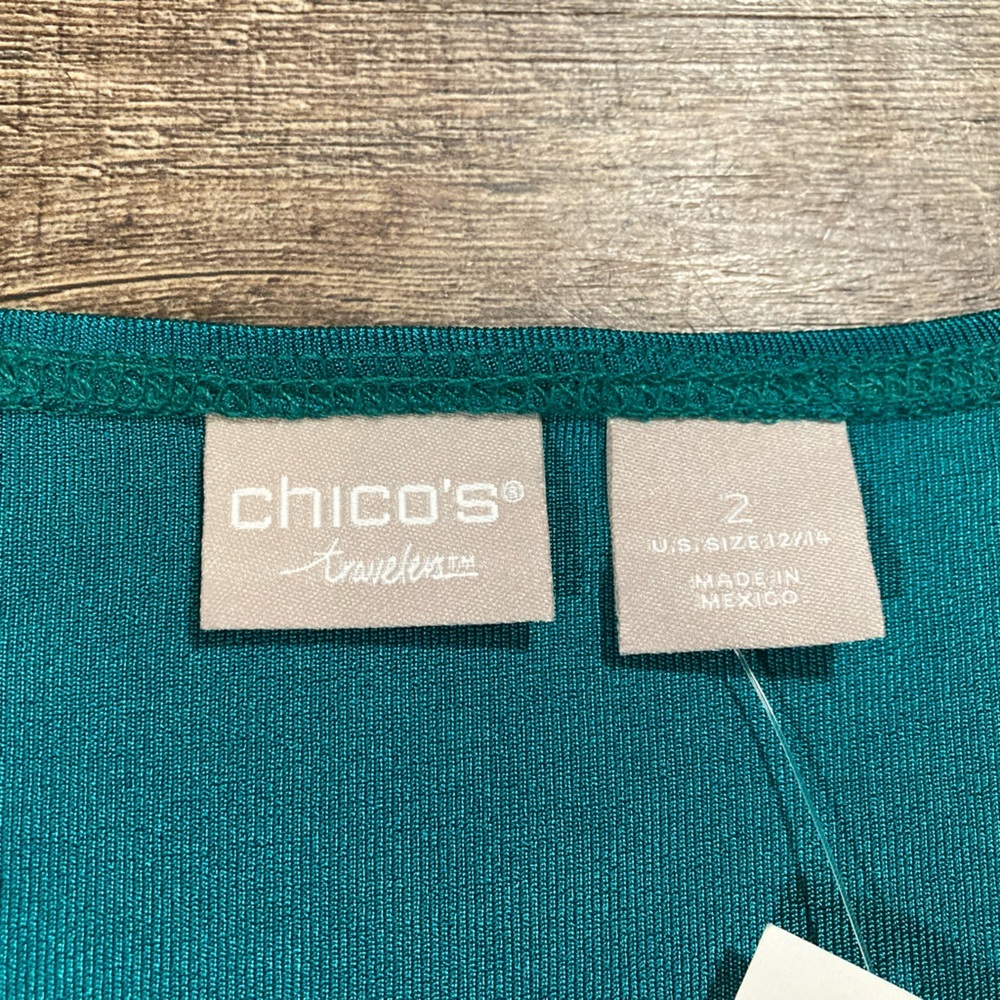 Chico’s Traveler Top V Neck Flutter Sleeve Tapestry Teal Size 2 - Picture 4 of 9